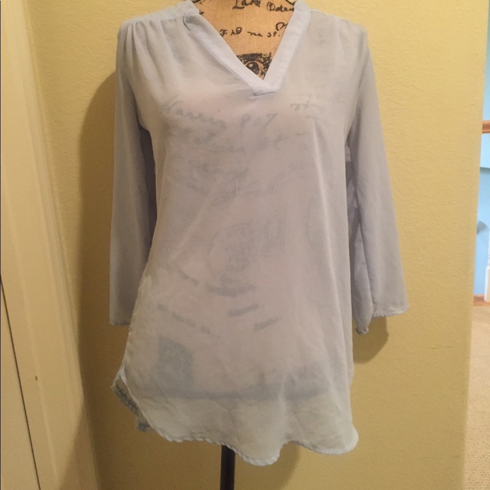 Light blue sheer lace back shirt